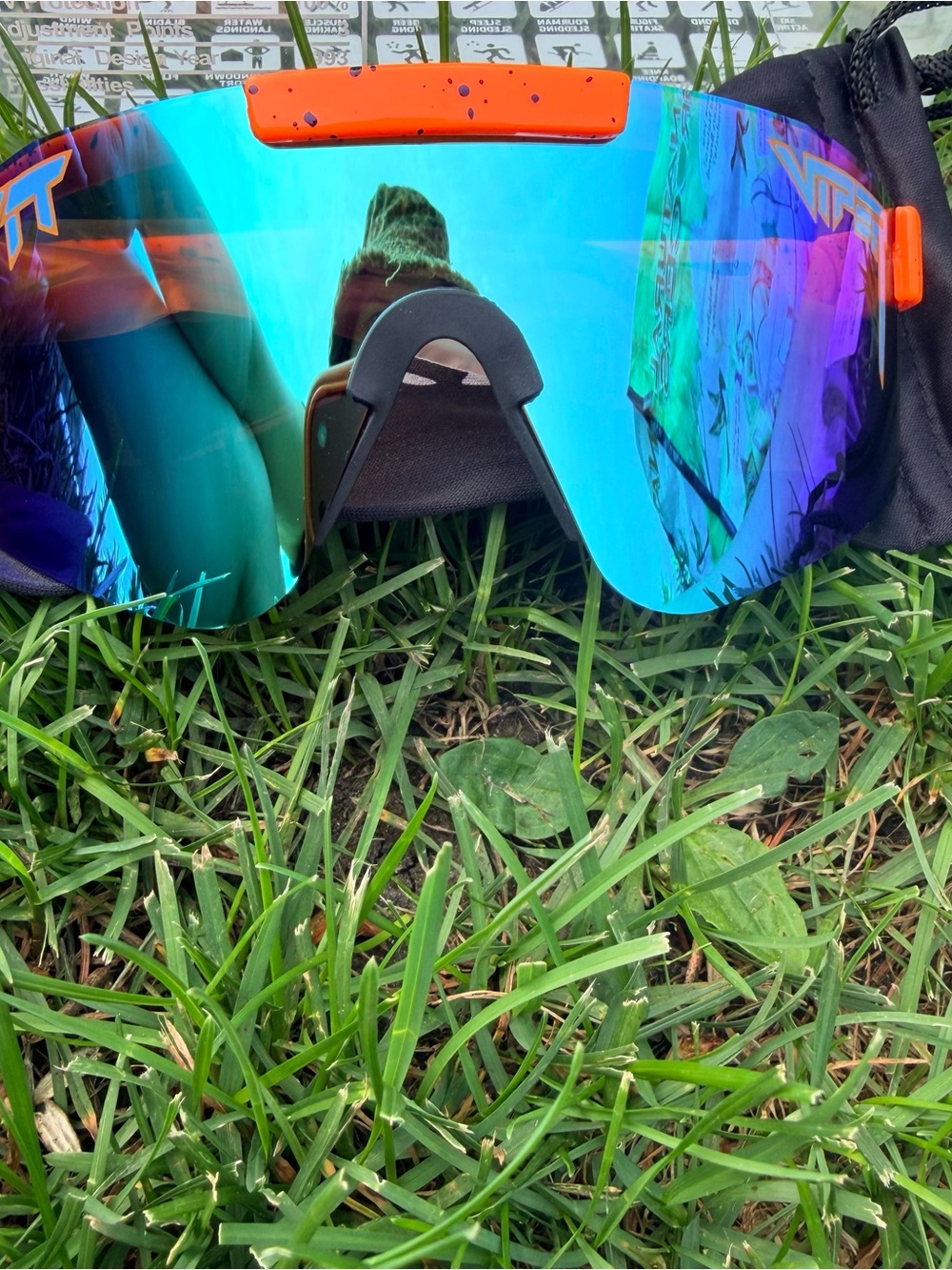 Pit Viper Blue Mirrored Shield Sunglasses with Orange Accents
